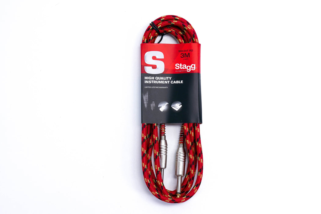 Stagg SGC3VT RD S-Series 1/4 Inch Red Vintage Tweed Instrument Cable - 10 Feet