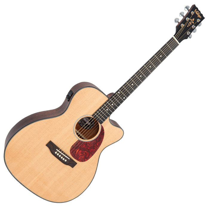 Vintage Stage VEC300N Folk Cutaway Electro-Acoustic Guitar SOLID TOP - Natural