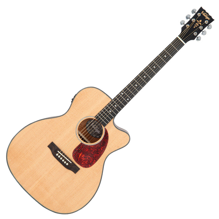 Vintage Stage VEC300N Folk Cutaway Electro-Acoustic Guitar SOLID TOP - Natural