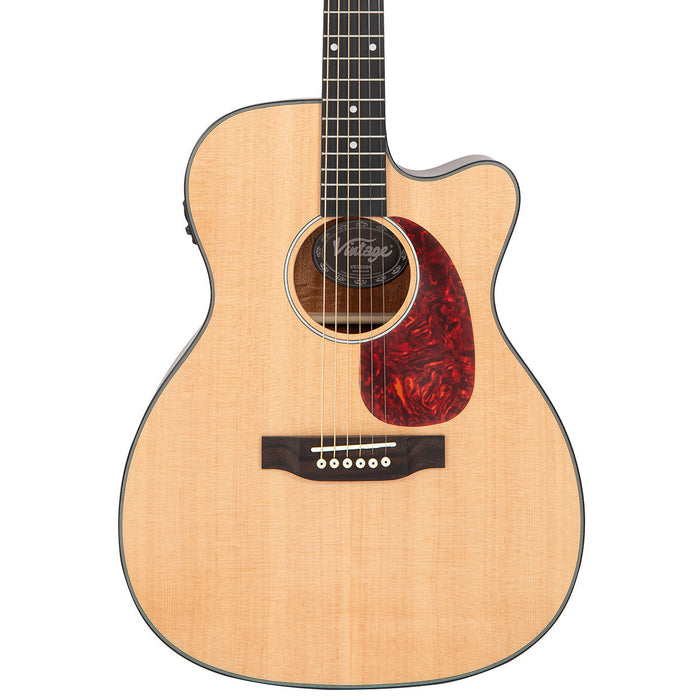 Vintage Stage VEC300N Folk Cutaway Electro-Acoustic Guitar SOLID TOP - Natural