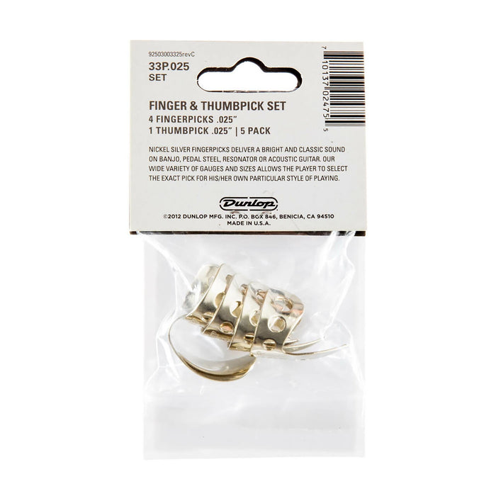 Púas de dedo Dunlop de níquel 0,025, paquete de 5