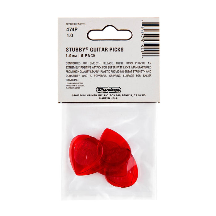 Púas Dunlop 1.0 Red Stubby Jazz, paquete de 6