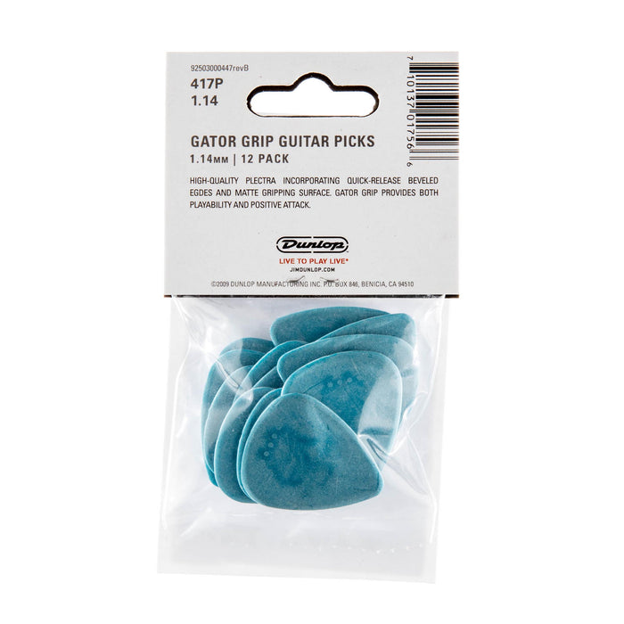 Púas Dunlop 1.14 Blue Gator Grip Standard, paquete de 12