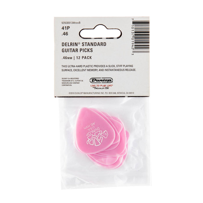 Púas Dunlop .46 Delrin 500 Standard de color rosa claro, paquete de 12