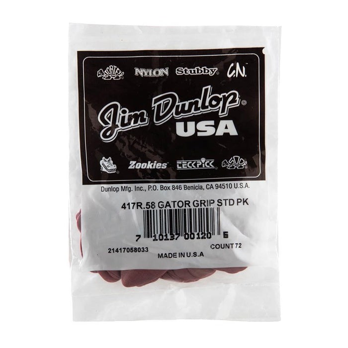 Púas Dunlop .58 Gator Grip Standard, paquete de 72, color rojo