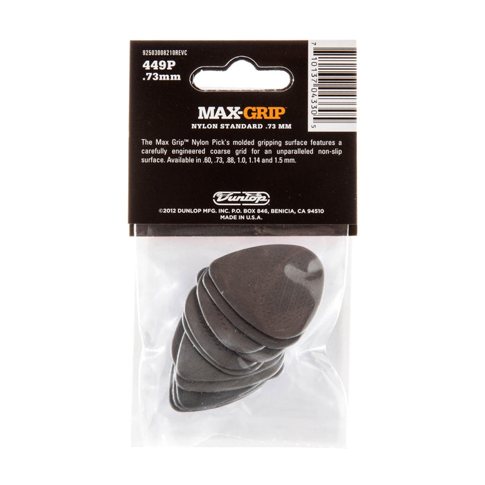 Púas Dunlop .73 de nailon gris Max Grip Standard, paquete de 12