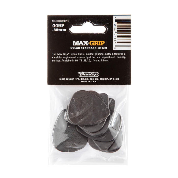 Púas Dunlop .88 de nailon gris Max Grip Standard, paquete de 12