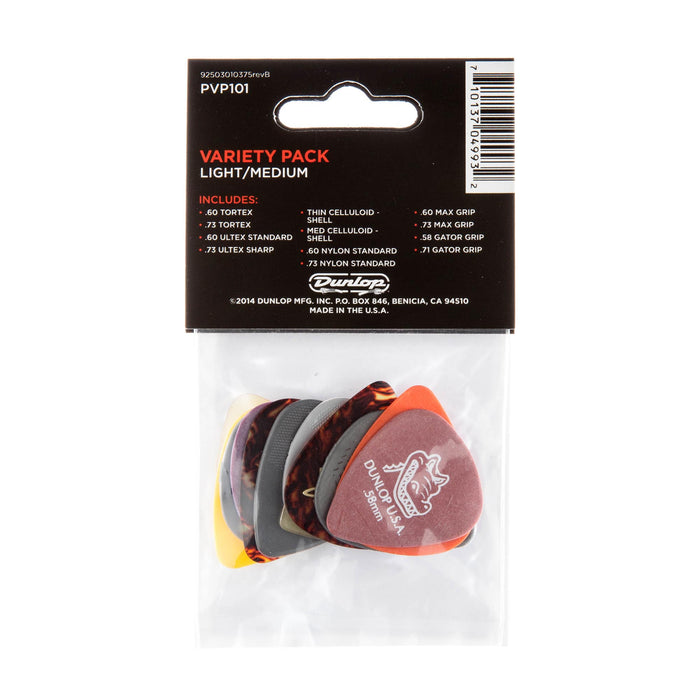 Paquete variado de púas de guitarra Dunlop de tamaño ligero y mediano, paquete de 12