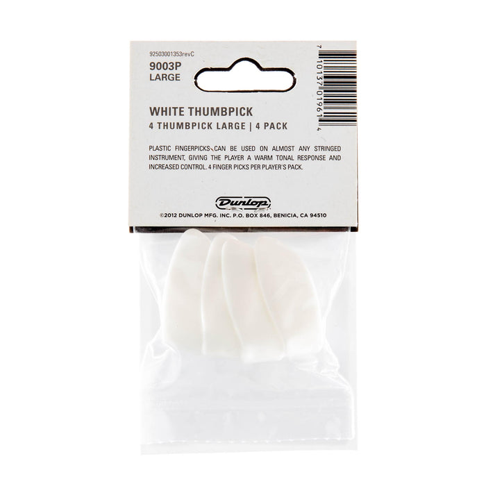 Púas grandes de plástico Dunlop, color blanco, paquete de 4