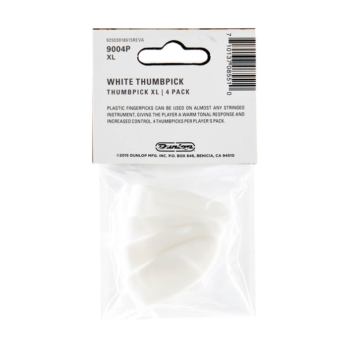 Púas de plástico Dunlop XL, paquete de 4, color blanco
